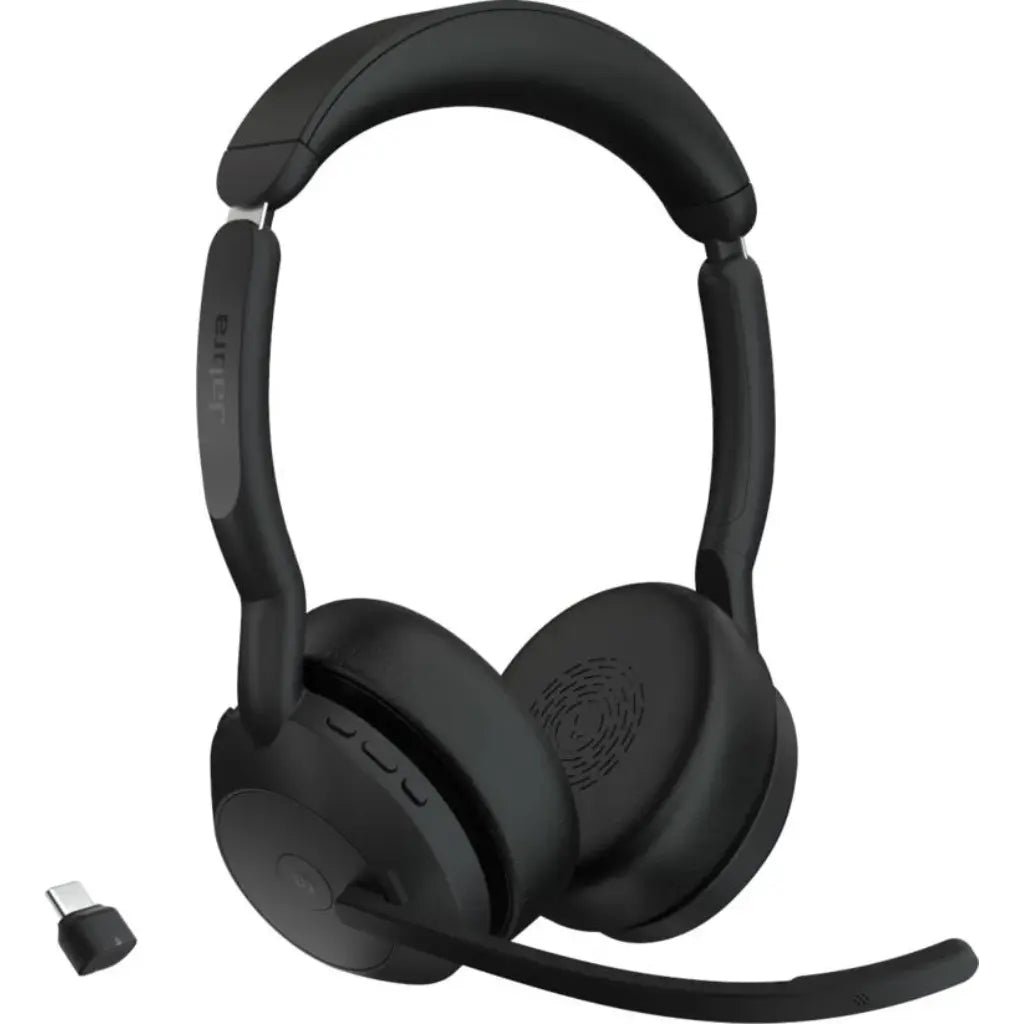 Jabra Evolve2 55 MS Stereo Wireless Bluetooth Headset with Active Noise Cancellation and USB-C Adapter
