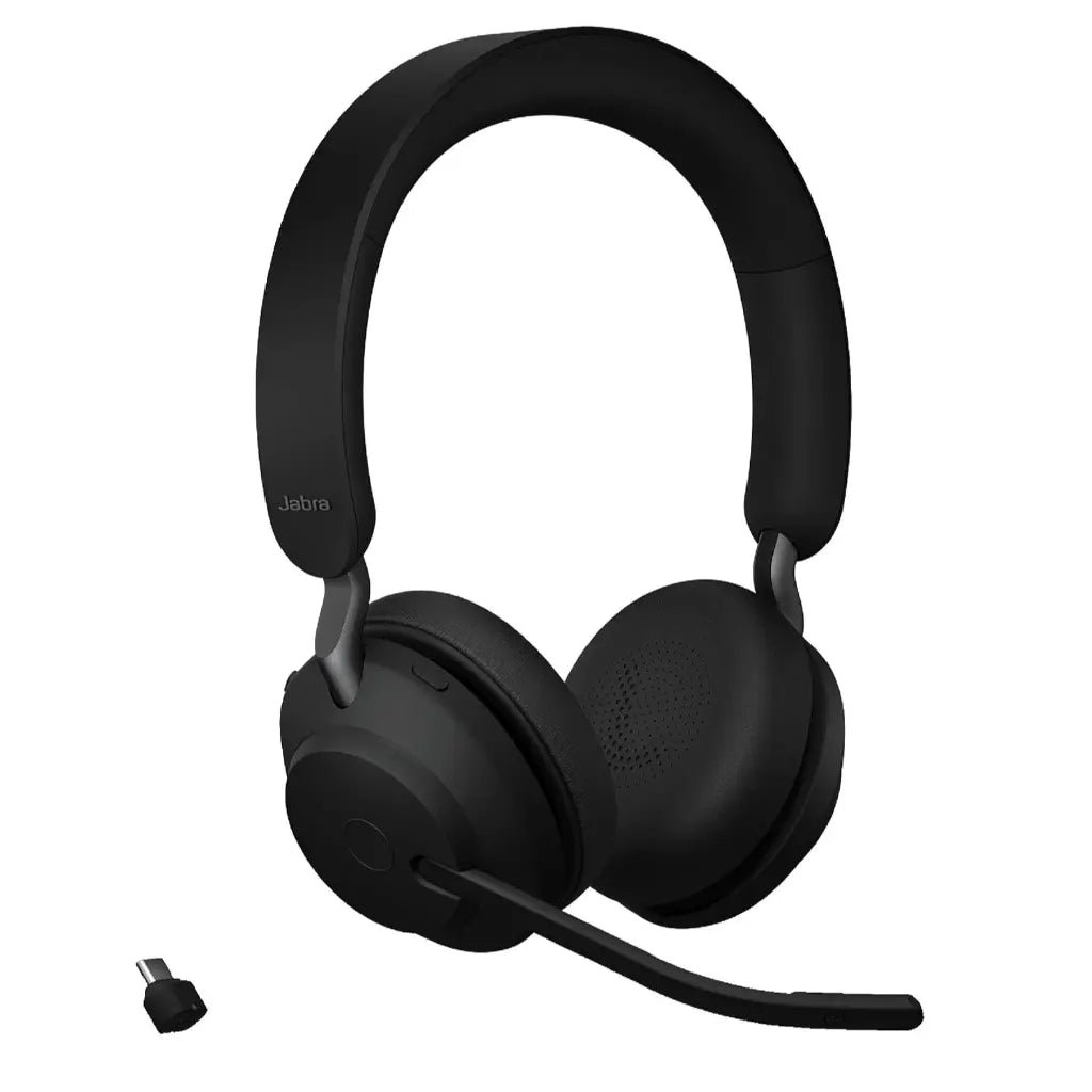 Jabra Evolve2 65 UC Stereo Wireless Bluetooth Headset with Link380c USB-C Adapter - Black