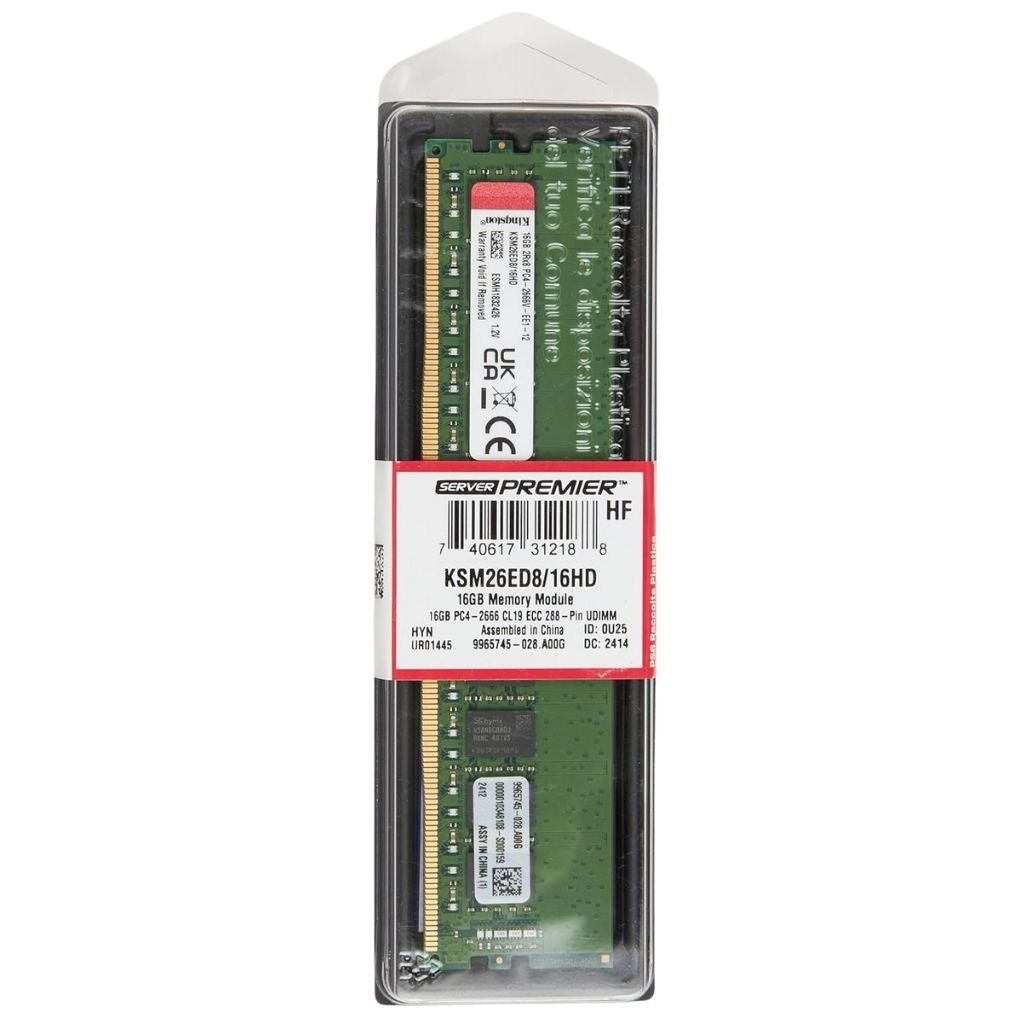 Kingston Premier 16GB DDR4 2666MHz ECC Unbuffered DIMM Memory Module for Servers