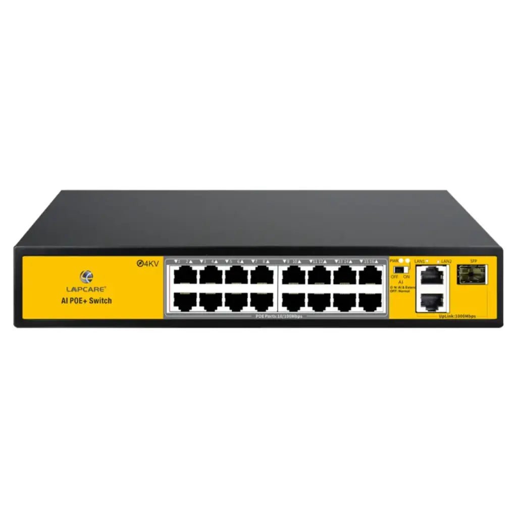 Lapcare 16-Port 100Mbps PoE Switch with 2 Gigabit Uplink and 1 Gigabit SFP Port (LPSA1629PUNF)