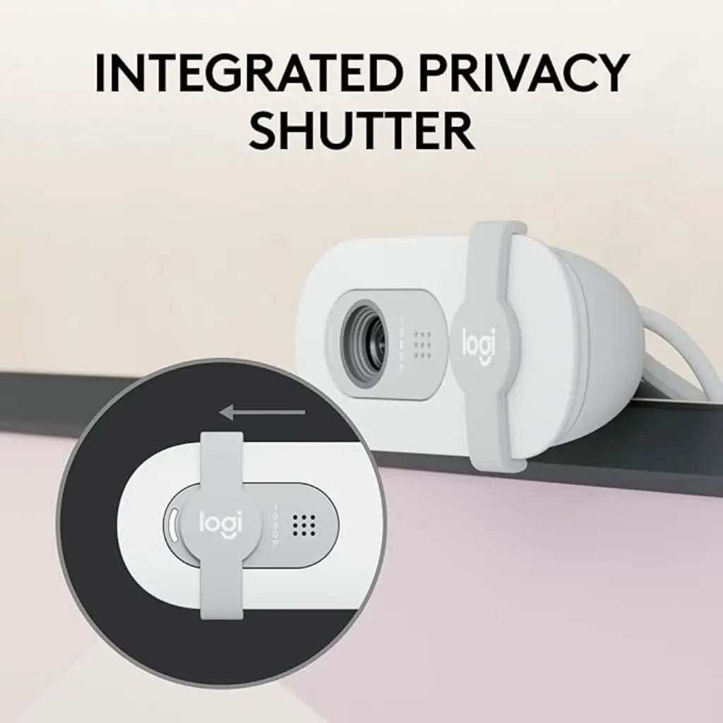 Logitech BRIO 100 Full HD 1080p USB-A Webcam with Integrated Privacy Shutter and Noise-Reducing Microphone - Off White
