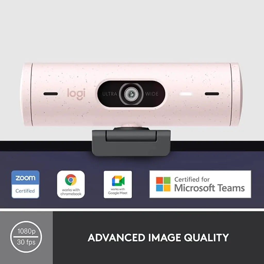 Logitech Brio 500 Full HD 1080p Webcam with Noise-Reducing Microphones - Rose Pink