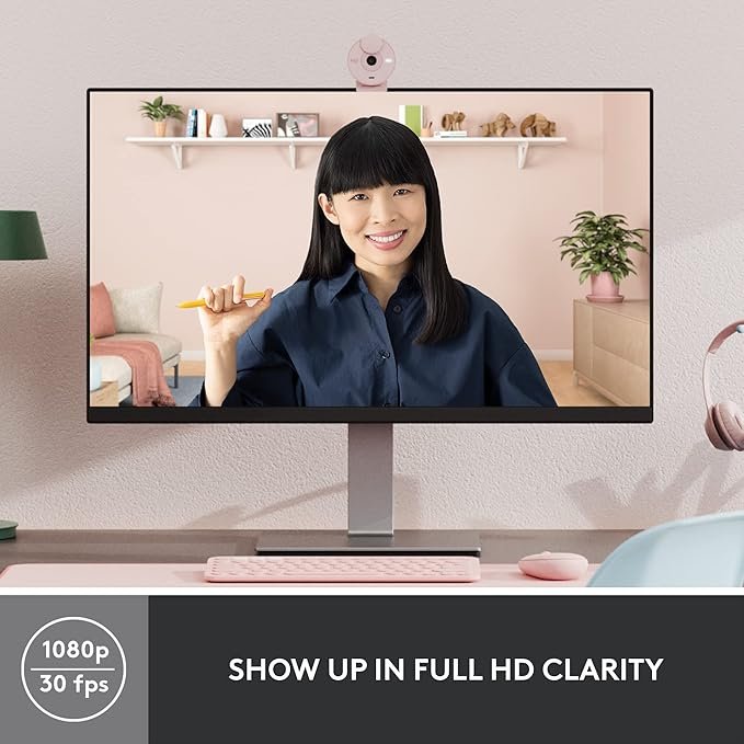 Logitech Brio 300 1080p Full HD Webcam with Noise-Reducing Microphone - Rose