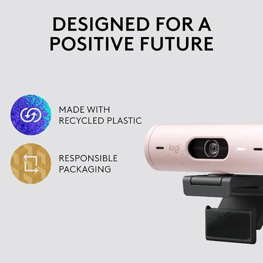 Logitech Brio 500 Full HD 1080p Webcam with Noise-Reducing Microphones - Rose Pink