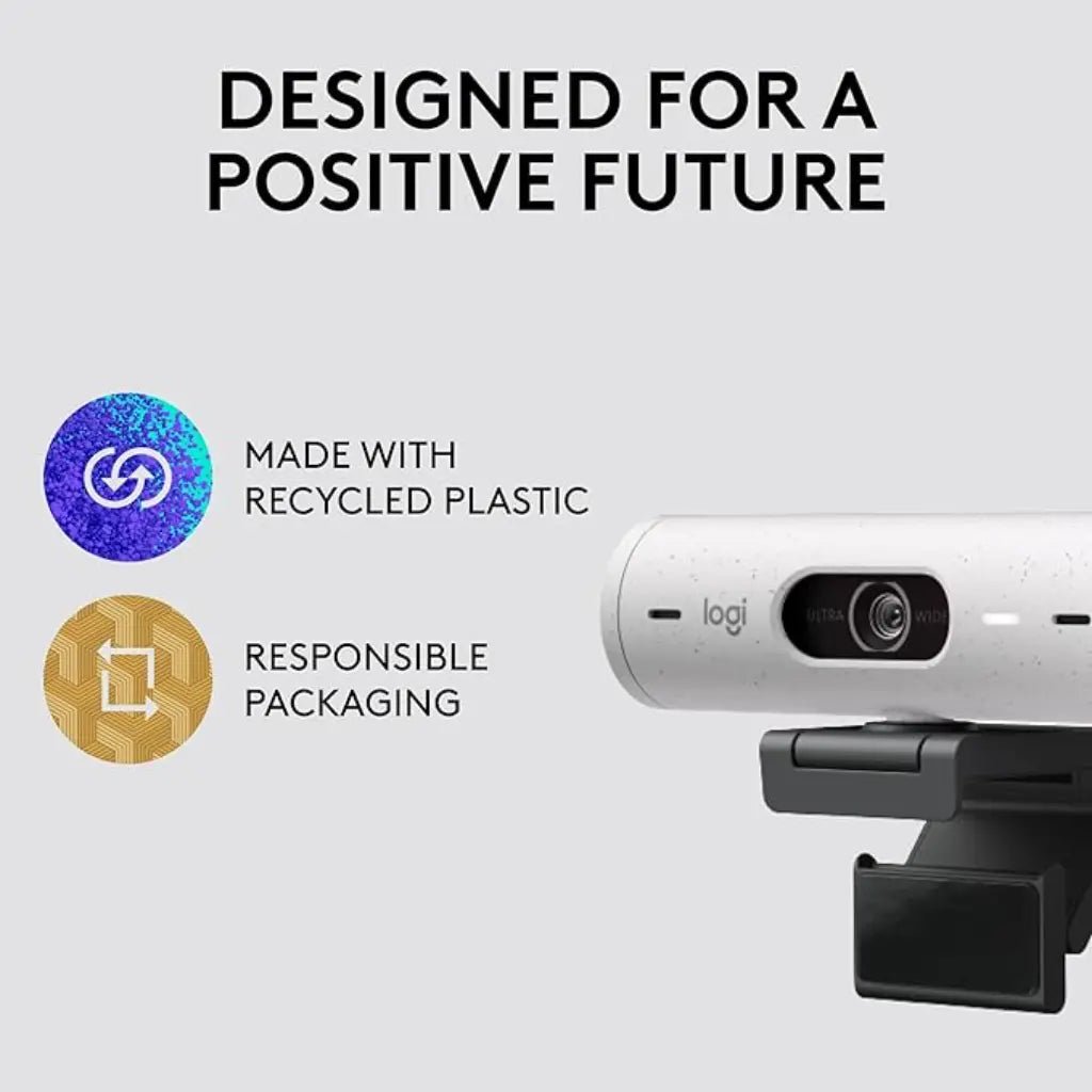 Logitech Brio 500 Full HD 1080p Webcam with Noise-Reducing Microphones and Privacy Shutter - Off White