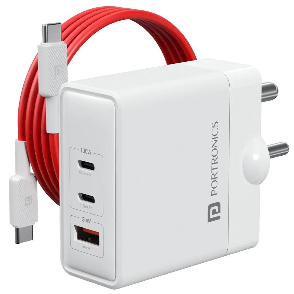 Portronics Adapto 100W GaN Fast Charger (POR 2492) - High-Speed Universal Power Adapter