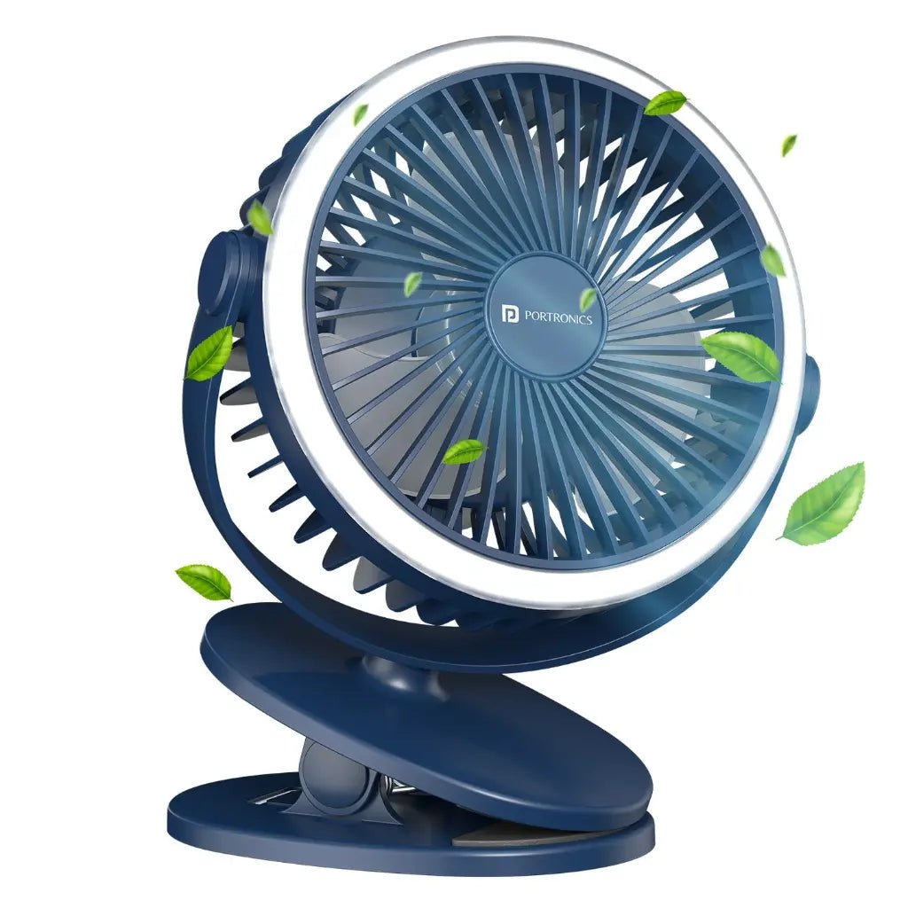 Portronics ClipCool POR 3050 Portable Rechargeable Clip-On Desk Fan with Integrated Ring LED Light