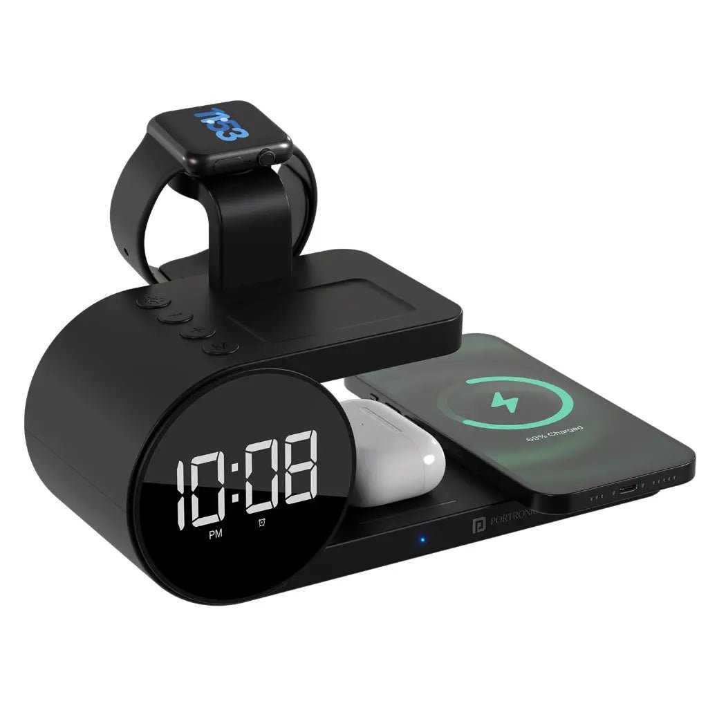 Portronics Freedom 6 POR 2130 15W 5-in-1 Fast Wireless Charging Station with Digital Alarm Clock