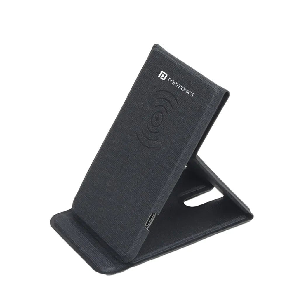 Portronics Freedom Fold 15W Fast Wireless Charging Station - Foldable PU Leather Design