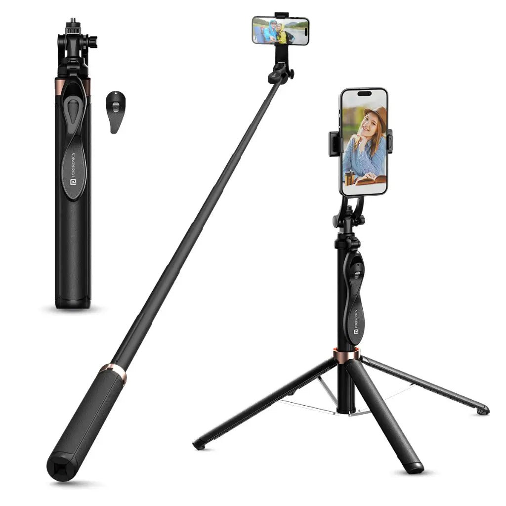 Portronics Lumistick Pro POR 2064 Portable Selfie Stick Tripod with Detachable Bluetooth Remote and LED Light