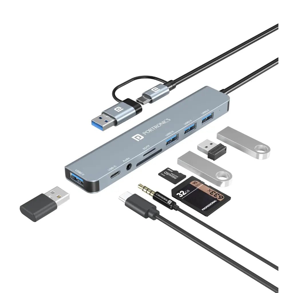 Portronics Mport 8 Plus (POR 3044) 8-in-1 Dual USB Hub with USB 3.0 Connectivity