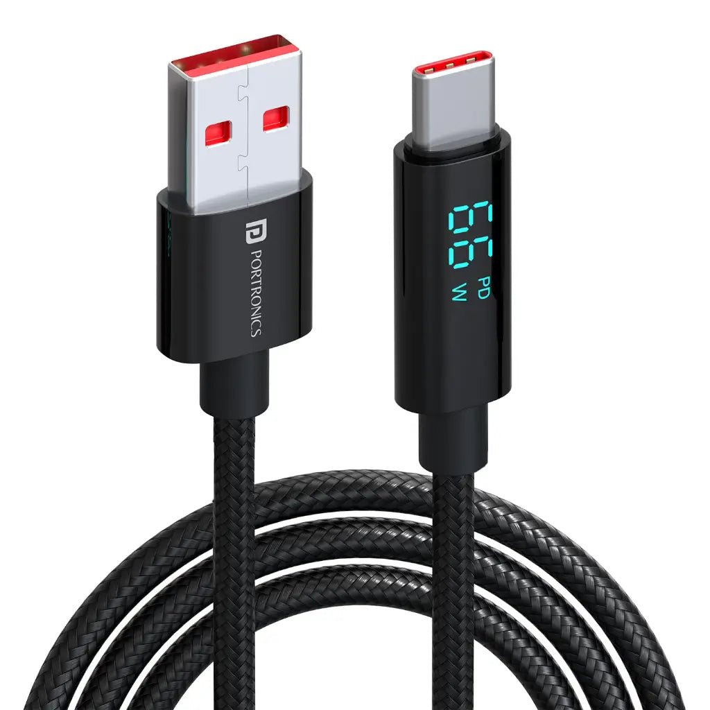 Portronics Konnect View 66W Type-C to Type-C Fast Charging Cable with LED Display