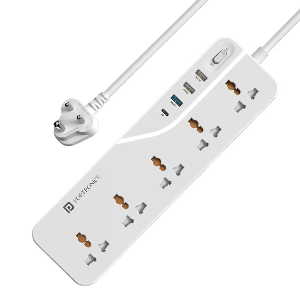 Portronics Power Plate 22 Extension Board with 20W Type-C PD Fast Charging and Multiple Sockets