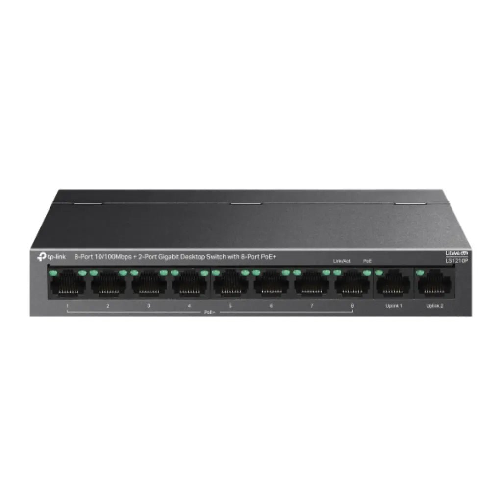 TP-Link LS1210P 10-Port Gigabit Desktop Switch with 8-Port PoE+ and 2 Uplink Ports