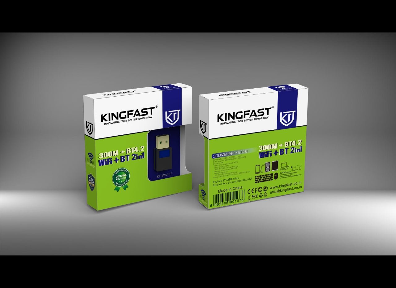 KINGFAST KF-107 300 Mbps Dual-Band WiFi USB Adapter and Bluetooth Wireless Receiver