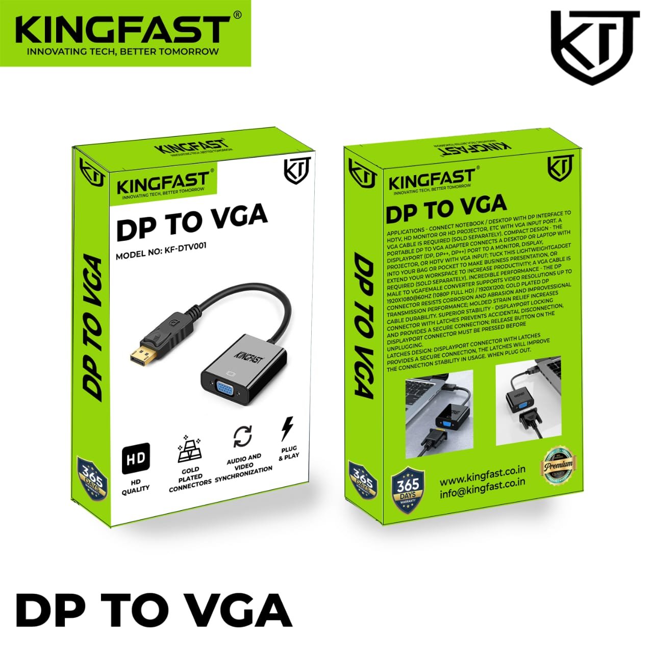 KINGFAST DisplayPort to VGA Adapter Converter for High-Definition Monitor Connectivity