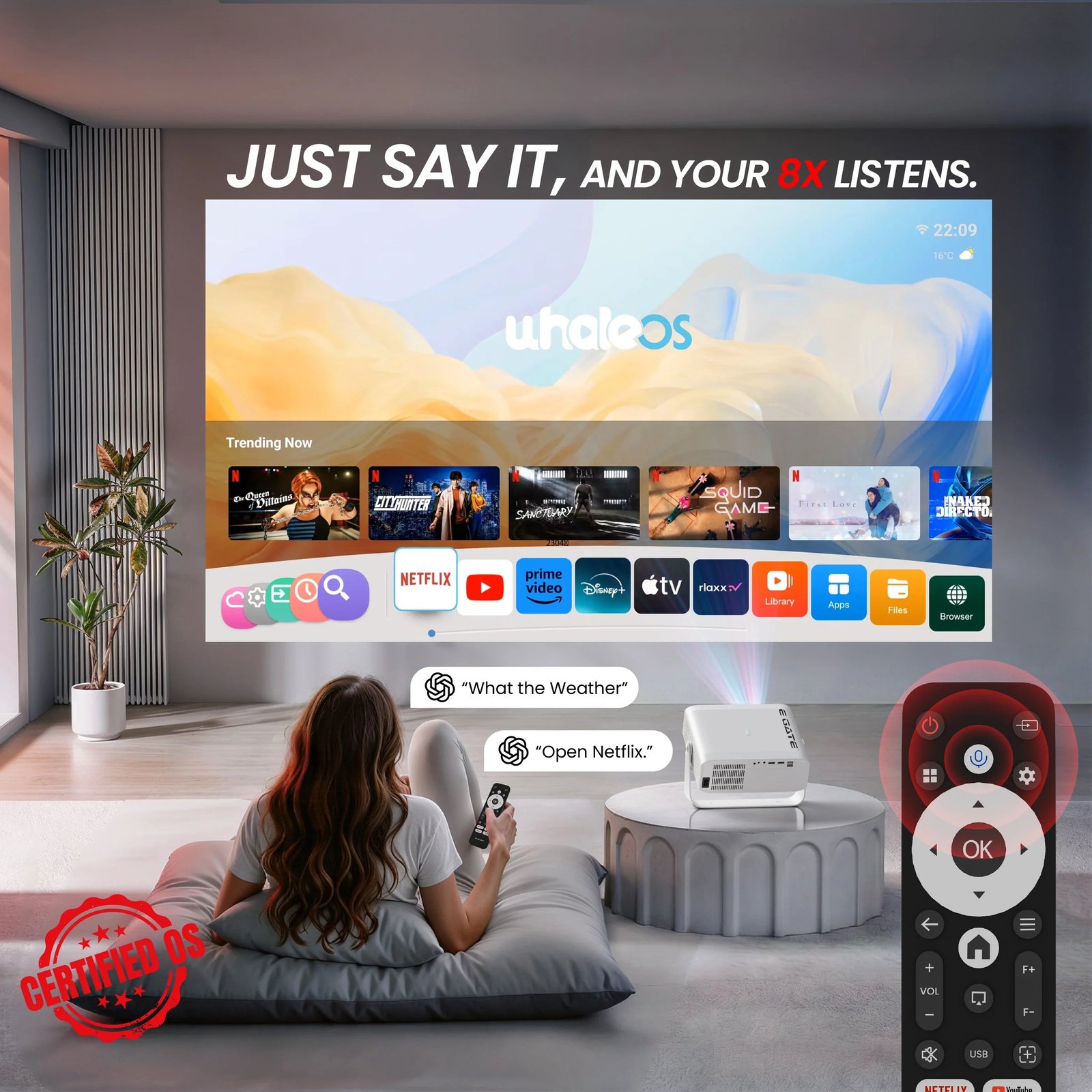 E Gate EO9022 8X Dust-Free Full HD Smart Projector