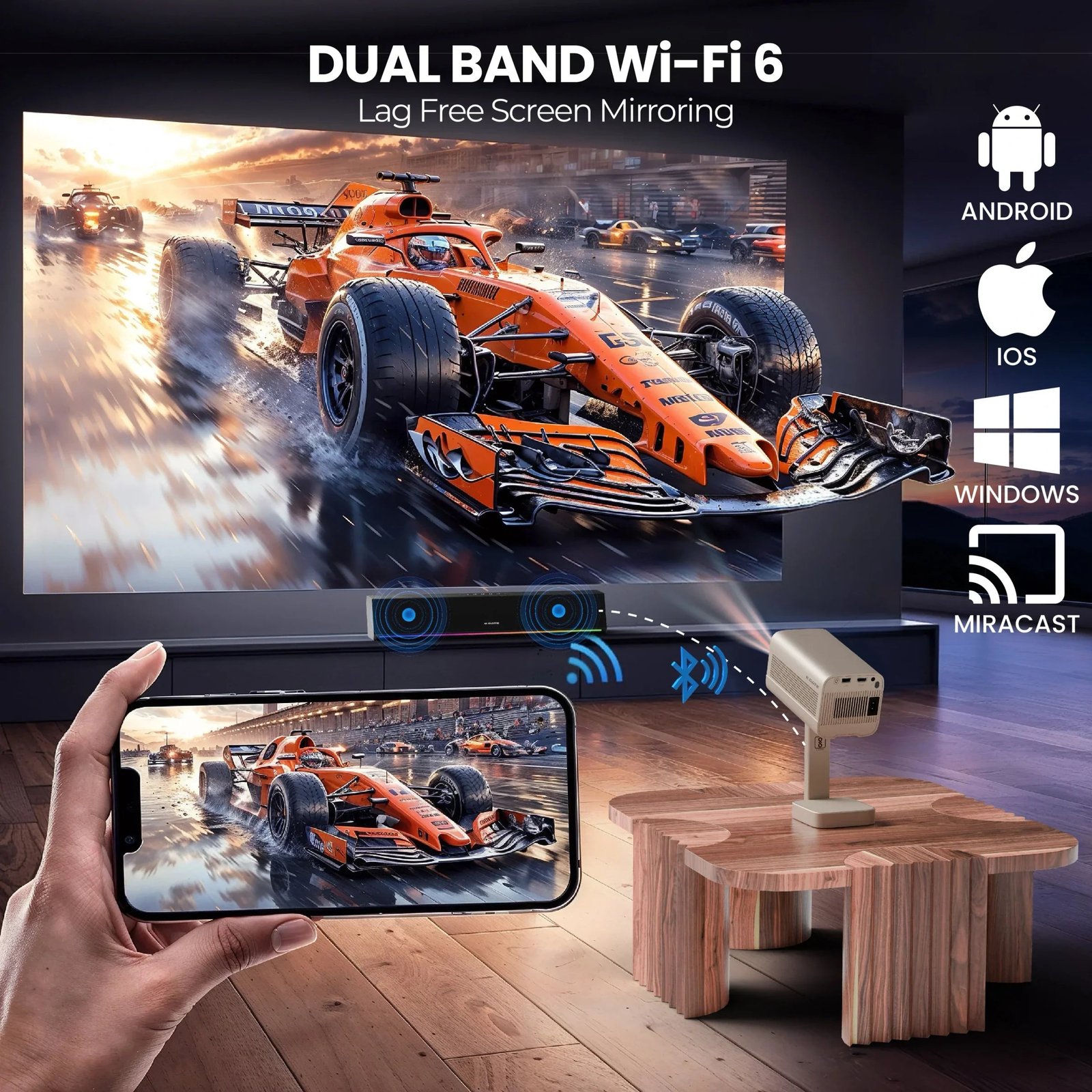 EGATE Atom 4X Plus Smart Android Projector - Native 1080P Resolution with 4K Support