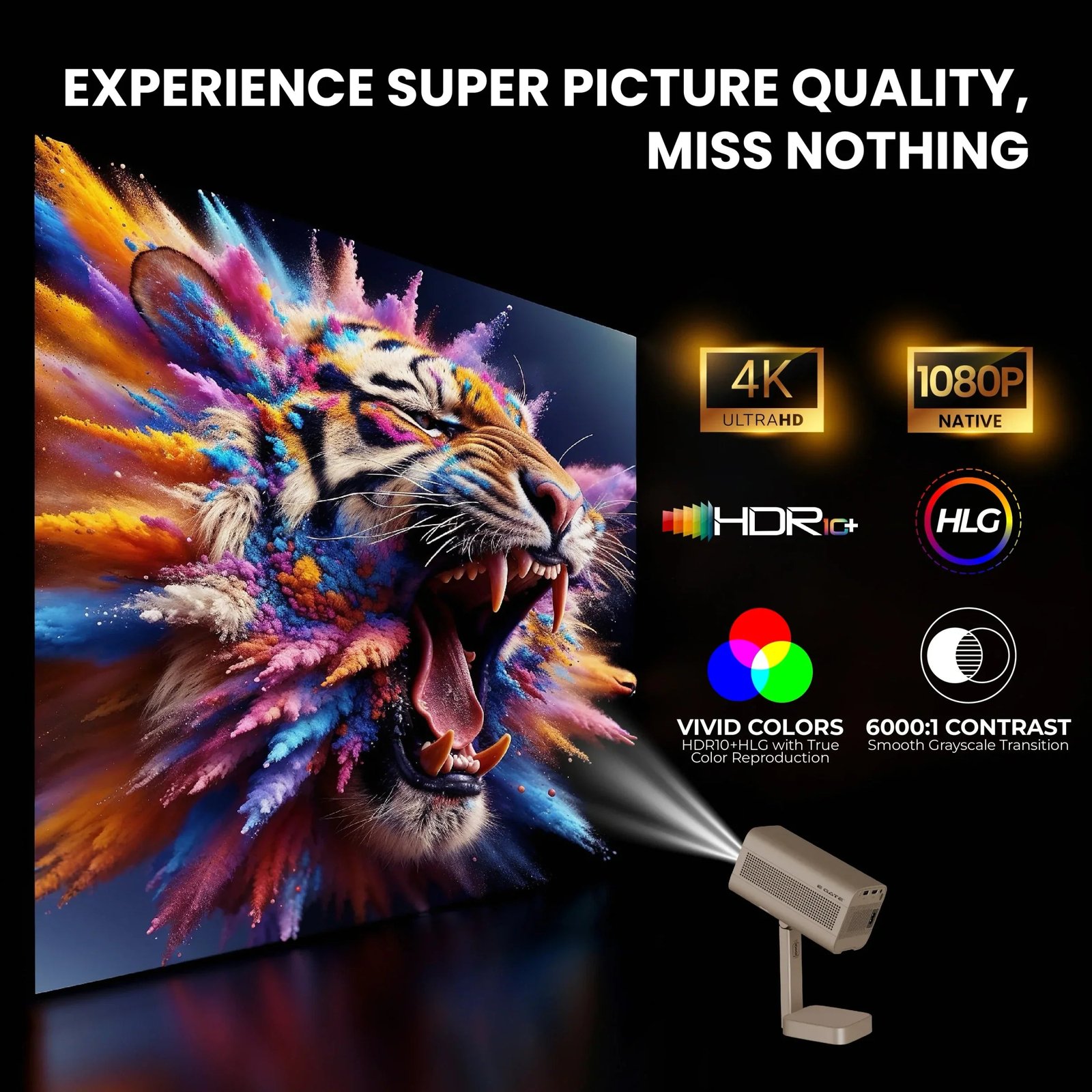 EGATE Atom 4X Plus Smart Android Projector - Native 1080P Resolution with 4K Support