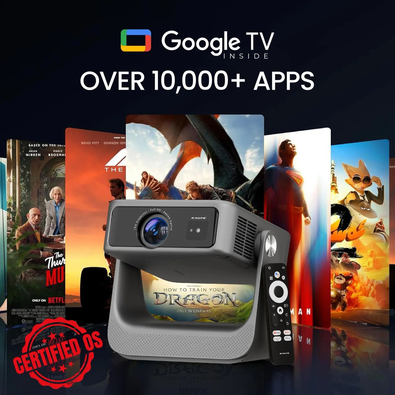 EGATE Zen 7X Full HD Google TV Projector with 4K Decoding for Home Cinema
