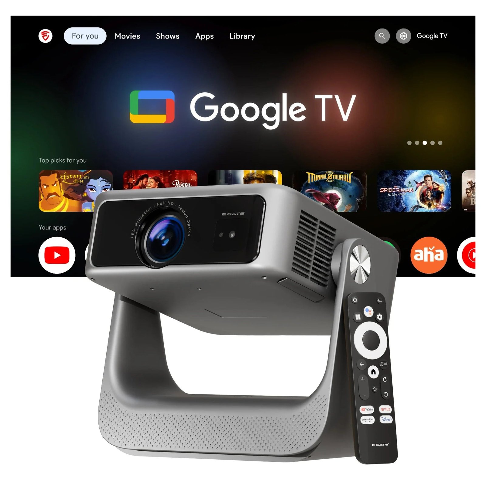 EGATE Zen 7X Full HD Google TV Projector with 4K Decoding for Home Cinema