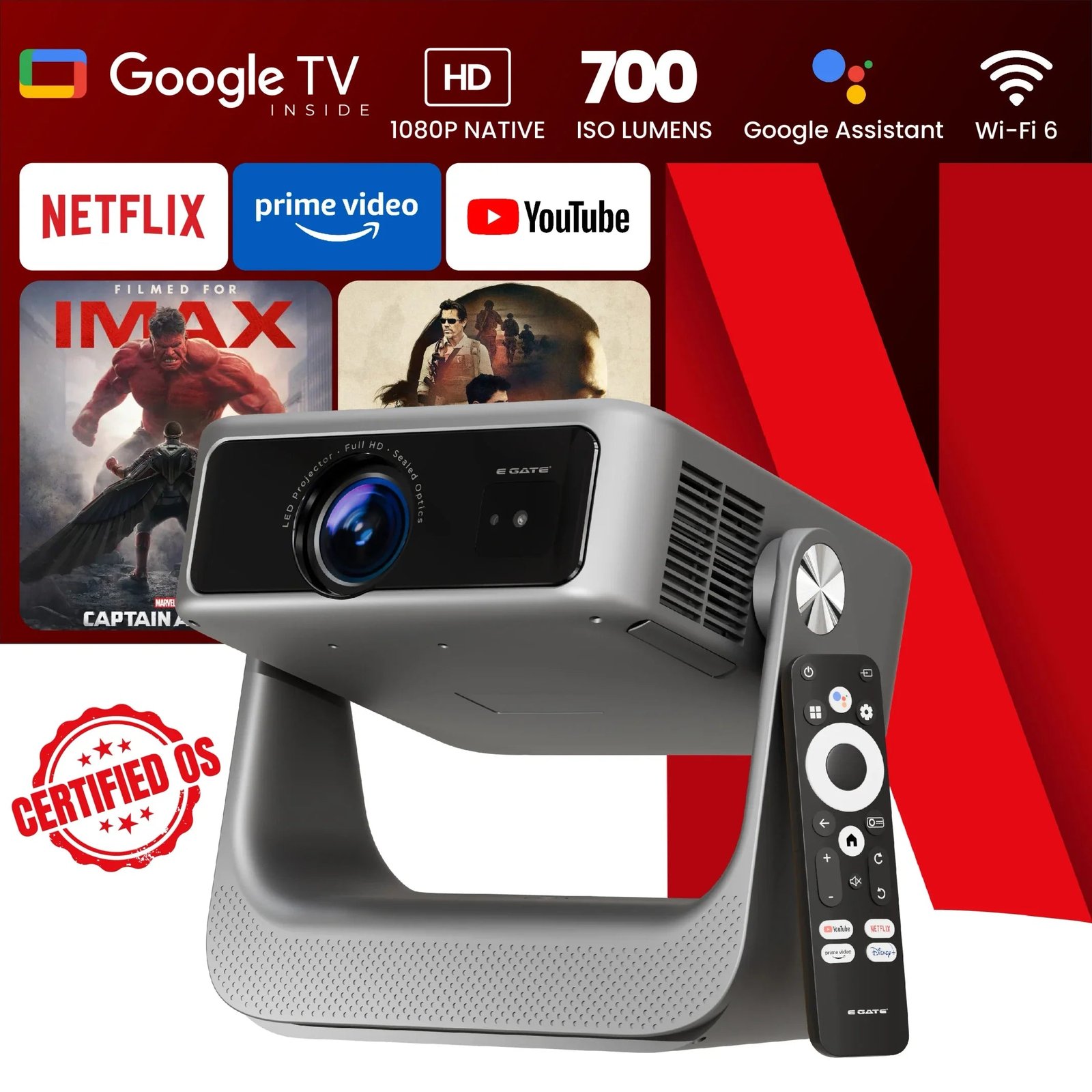 EGATE Zen 7X Full HD Google TV Projector with 4K Decoding for Home Cinema