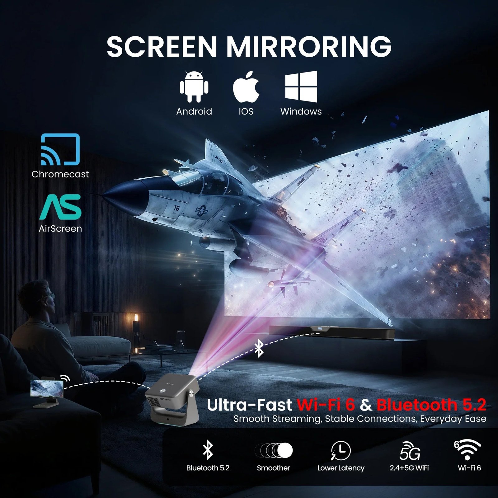 EGATE Zen 7X Full HD Google TV Projector with 4K Decoding for Home Cinema
