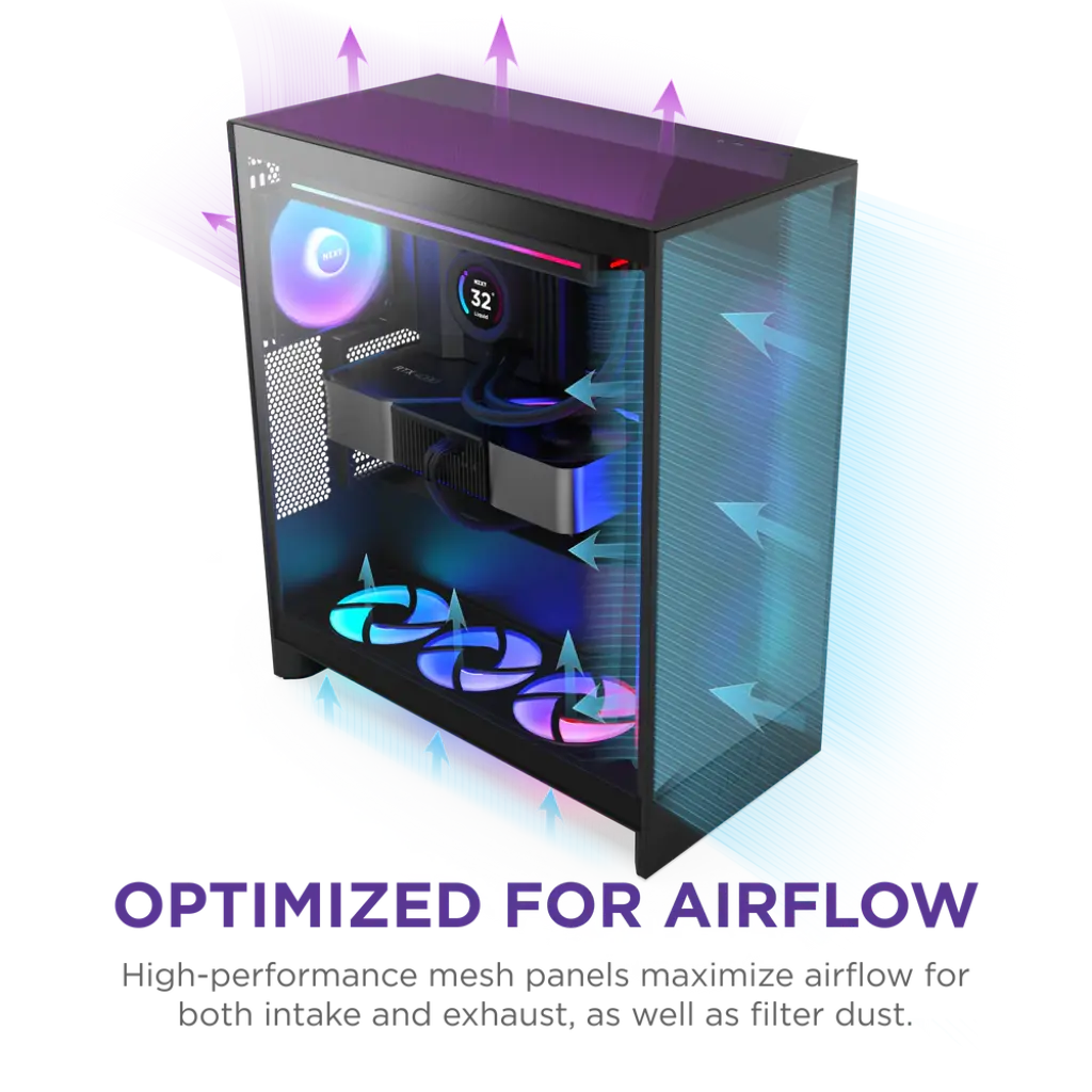 NZXT H7 Flow RGB Tempered Glass Compact Mid-Tower ATX High-Airflow PC Gaming Case
