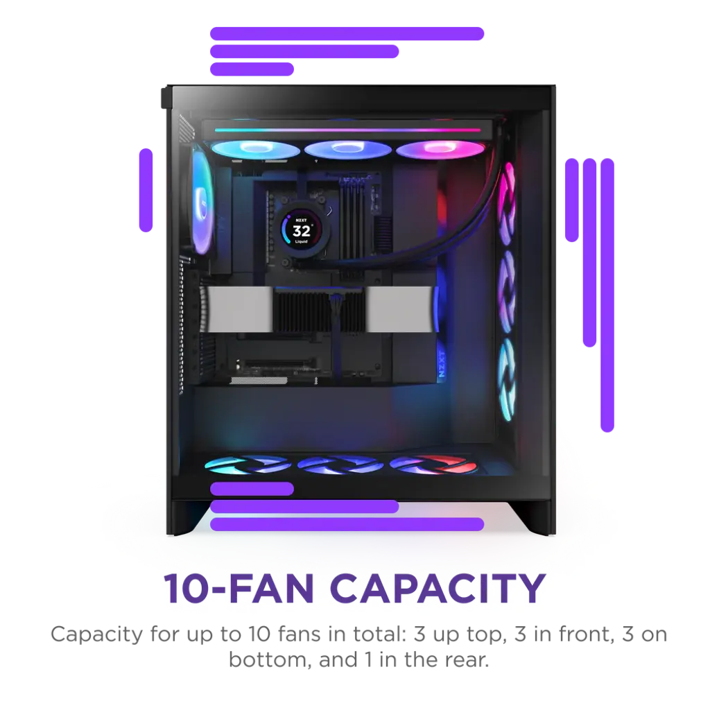 NZXT H7 Flow RGB Tempered Glass Compact Mid-Tower ATX High-Airflow PC Gaming Case