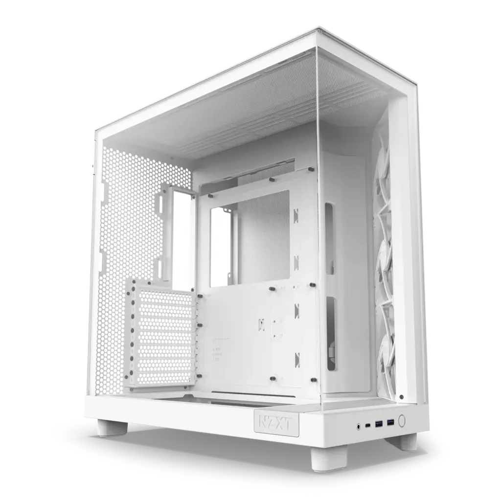 NZXT H6 Flow Compact Dual-Chamber Mid-Tower PC Gaming Case with Tempered Glass Panels - White