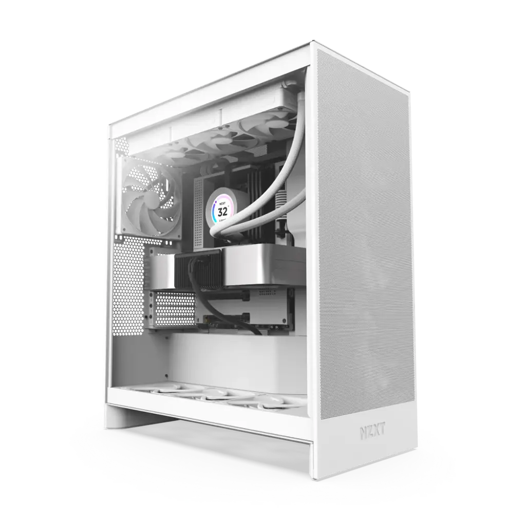 NZXT H7 Flow Premium Tempered Glass Compact Mid-Tower ATX Airflow PC Case - Matte White