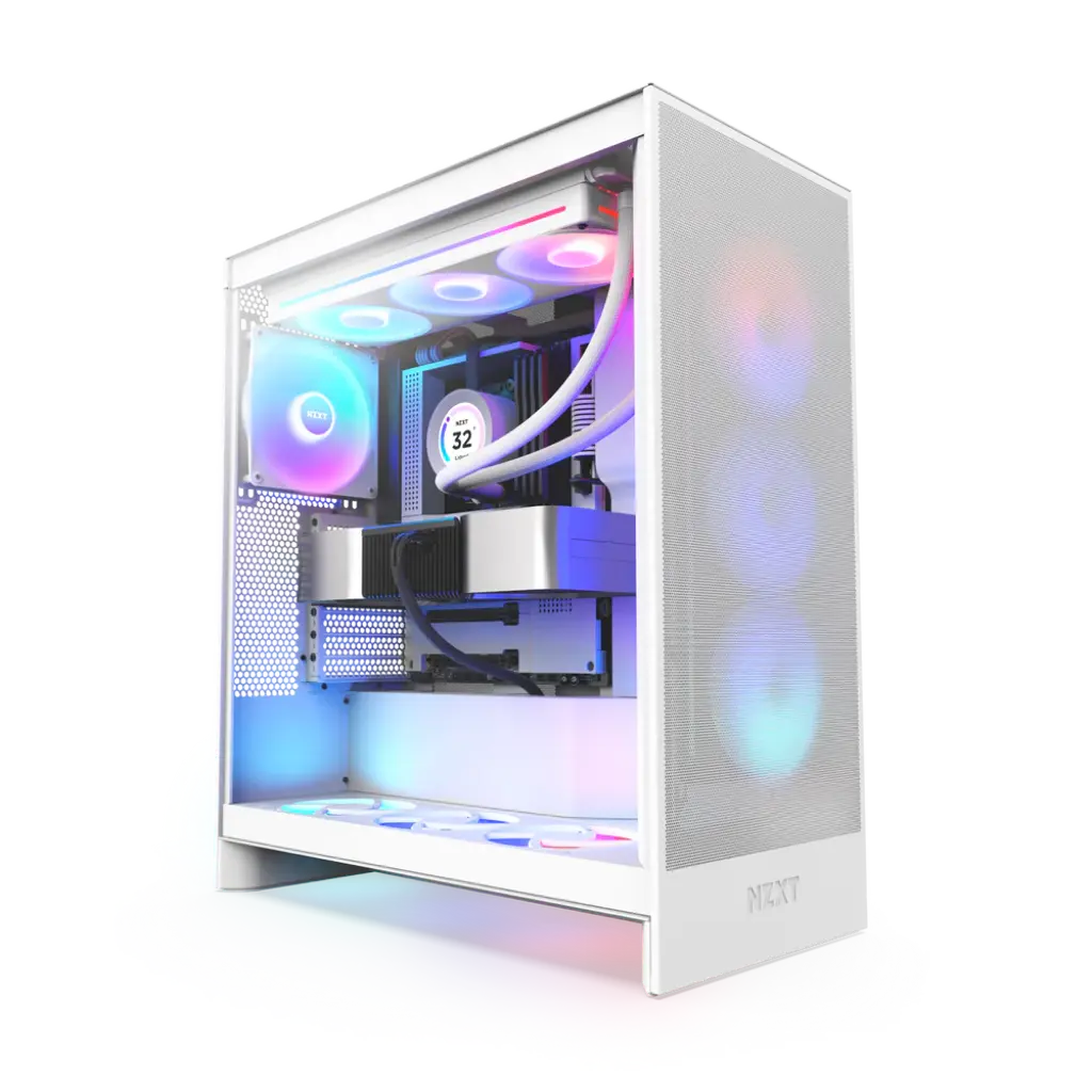 NZXT H7 Flow RGB Tempered Glass Compact Mid-Tower ATX Airflow PC Case - White Edition