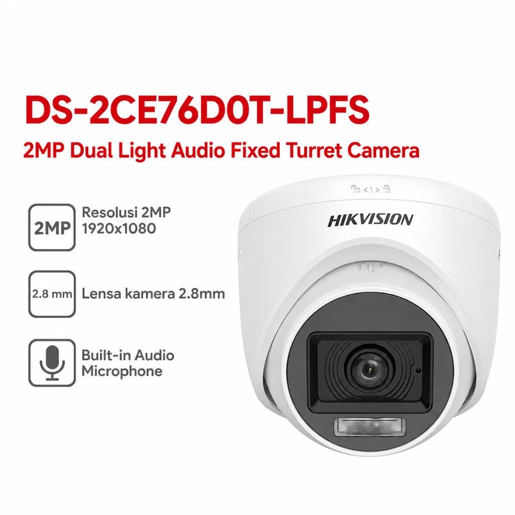 Hikvision 2MP Dual Light Audio Fixed Dome Security Camera (DS-2CE76D0T-LPFS)