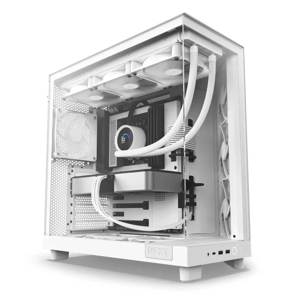 NZXT H6 Flow Compact Dual-Chamber Mid-Tower PC Gaming Case with Tempered Glass Panels - White