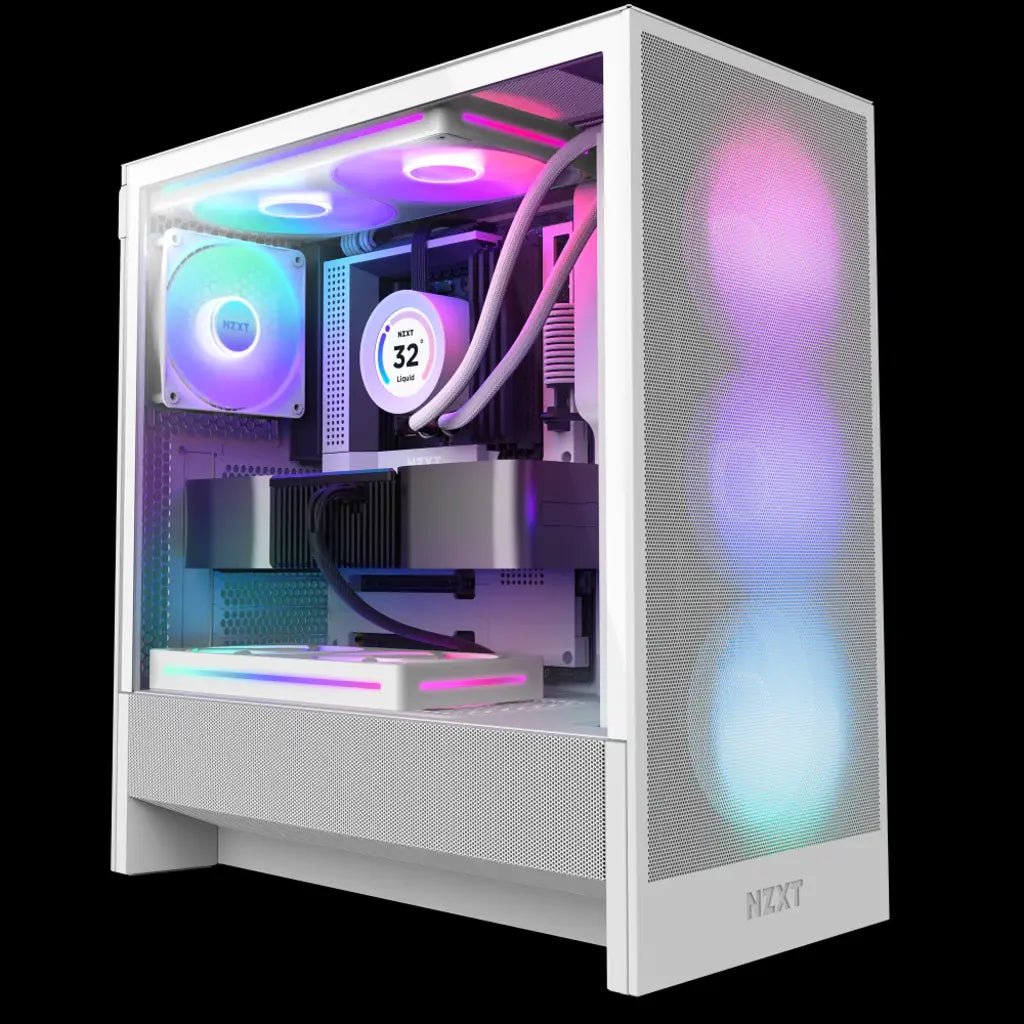 NZXT H5 Flow RGB High Airflow ATX Mid-Tower Gaming Case with Tempered Glass - White