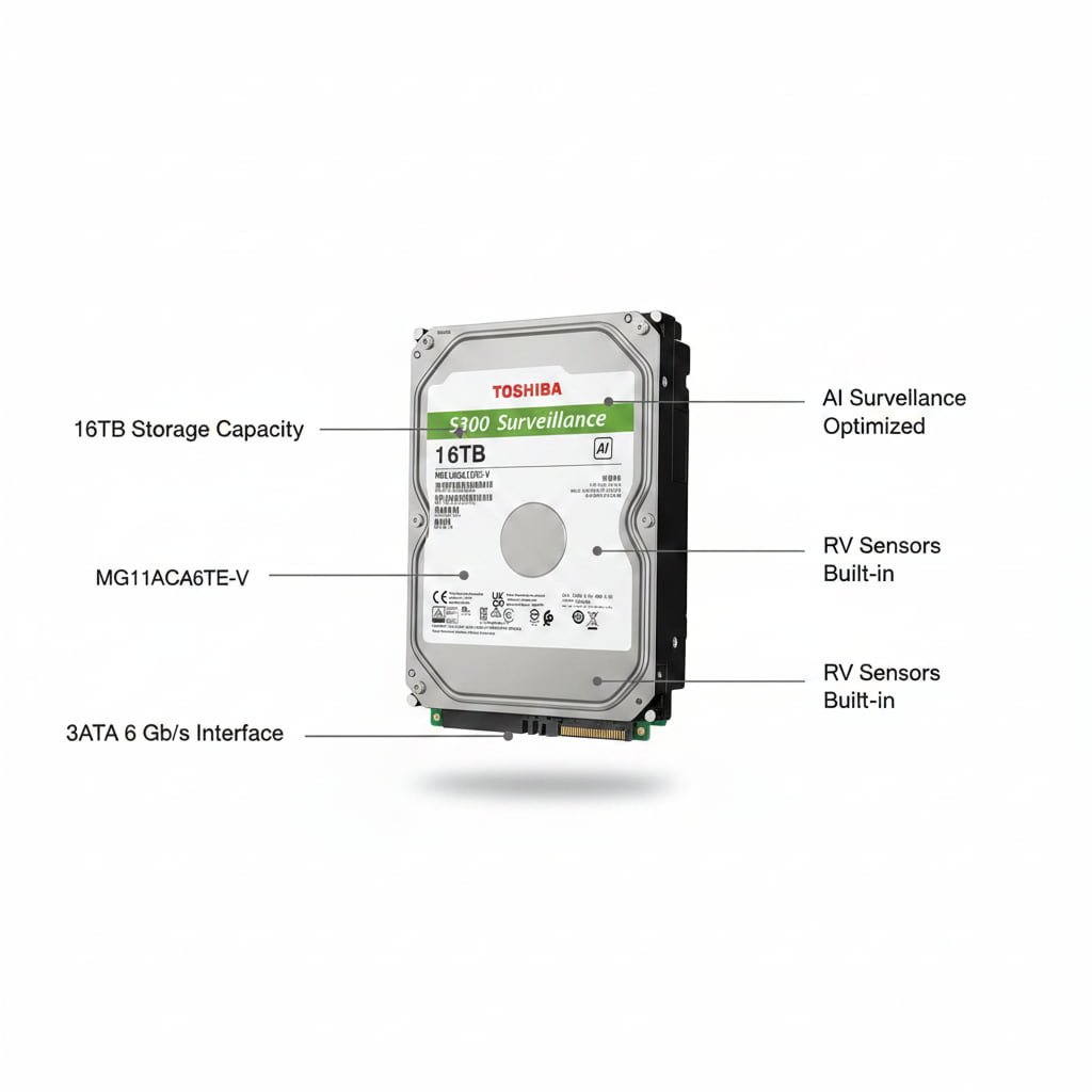 Toshiba S300 16TB Surveillance Hard Drive for AI-Enabled DVR and NVR Security Systems