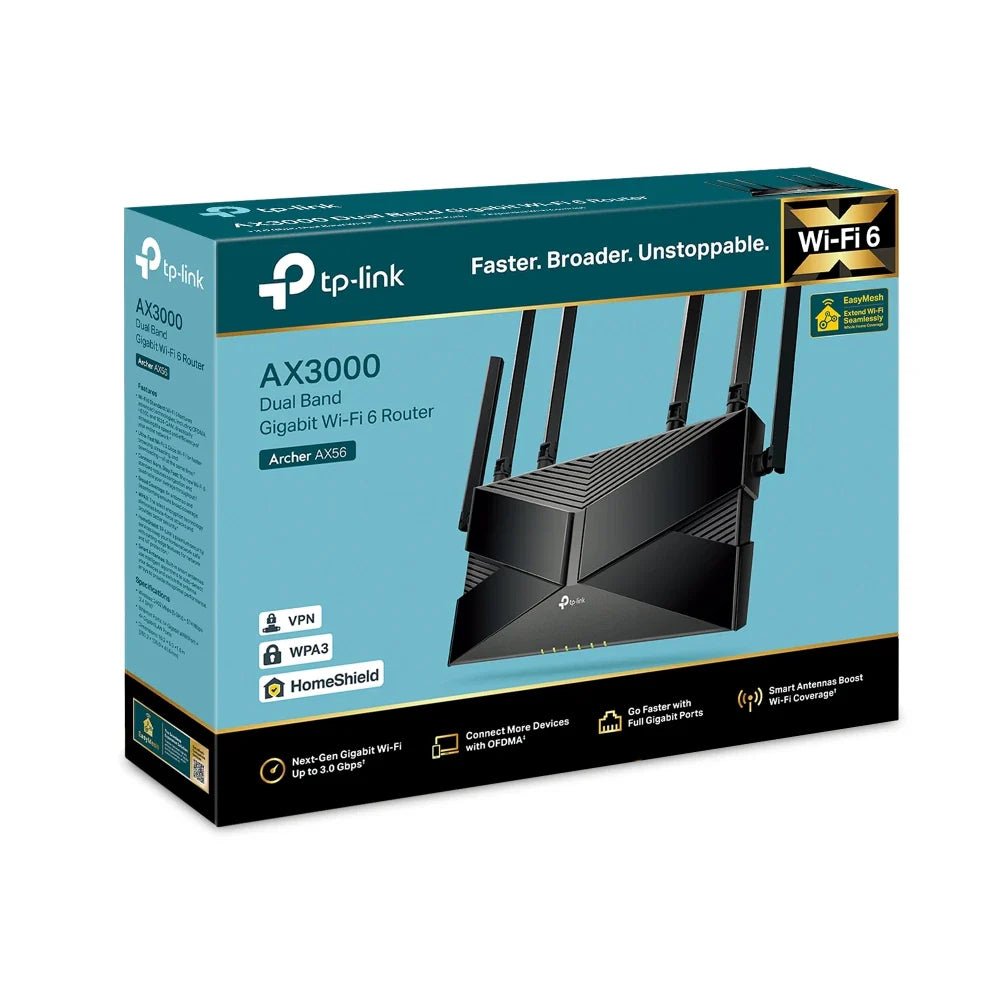 TP-Link Archer AX3000 AX56 Dual-Band Wi-Fi 6 Router with Gigabit Ports